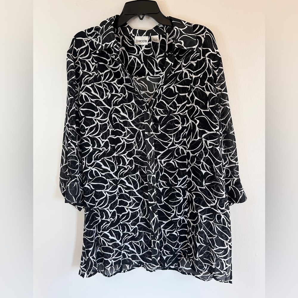Y2K CHICO’S Sheer Silk Button Down Tunic Top Art Wear Minimalist Boho Size XL - Picture 6 of 15
